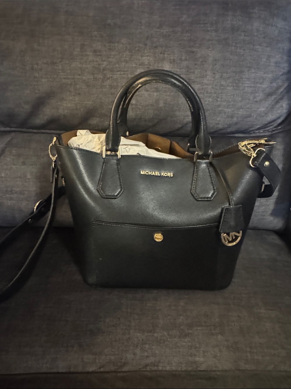 Michael Kors Black Leather Satchel with Gold Hardware
